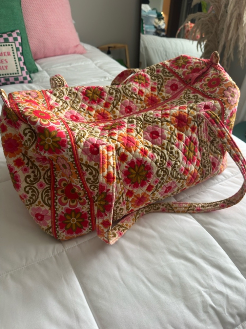 Quilted Floral Tote Bag in Pink and Orange